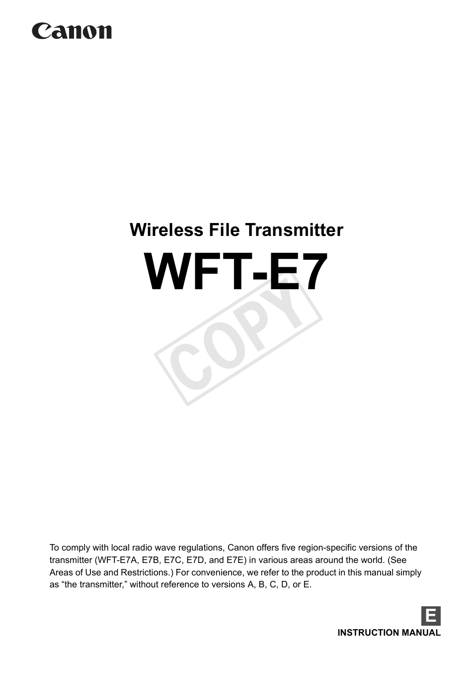 Canon Wireless File Transmitter WFT-E7A User Manual | 126 pages