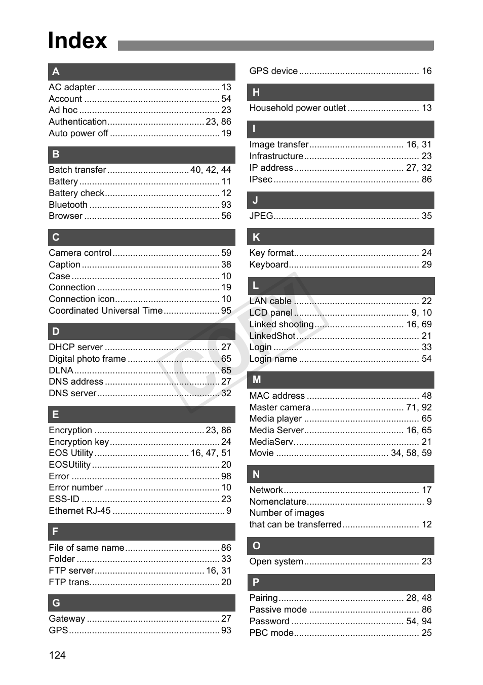 Index, C op y | Canon Wireless File Transmitter WFT-E7A User Manual | Page 124 / 126