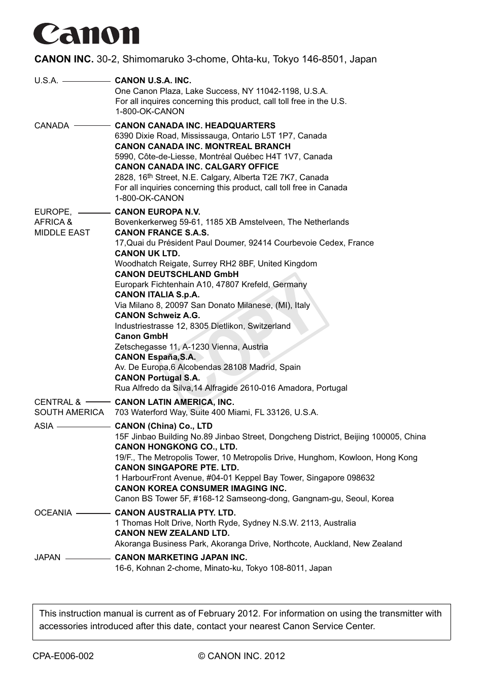 Cop y | Canon Wireless File Transmitter WFT-E7A User Manual | Page 126 / 126