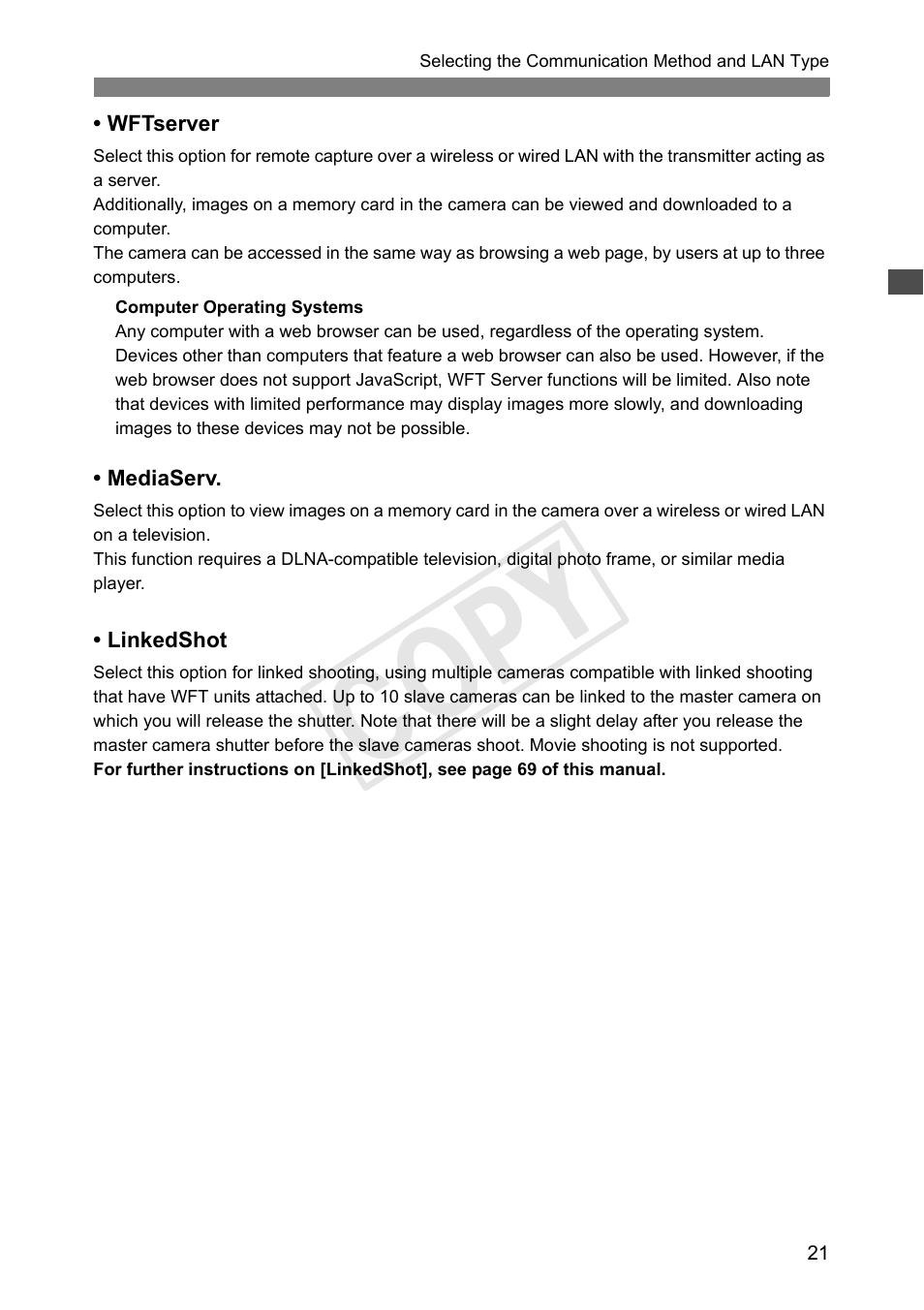 Cop y | Canon Wireless File Transmitter WFT-E7A User Manual | Page 21 / 126