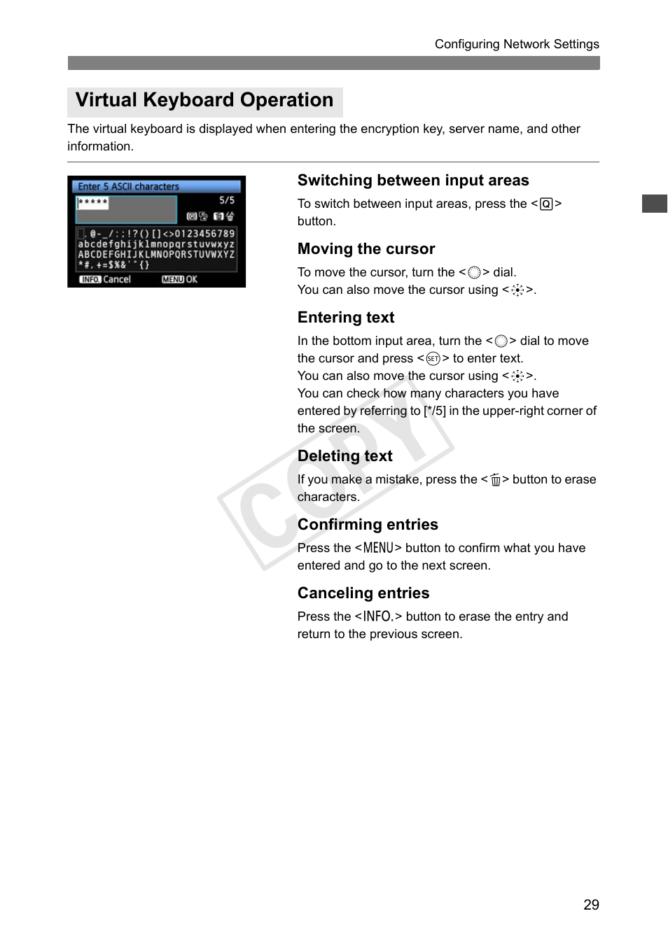 Virtual keyboard operation, Cop y | Canon Wireless File Transmitter WFT-E7A User Manual | Page 29 / 126