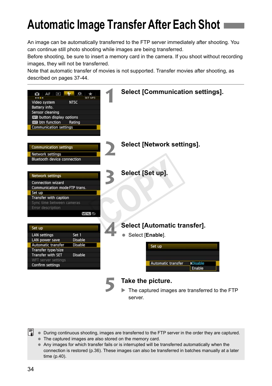 Automatic image transfer after each shot, Cop y | Canon Wireless File Transmitter WFT-E7A User Manual | Page 34 / 126