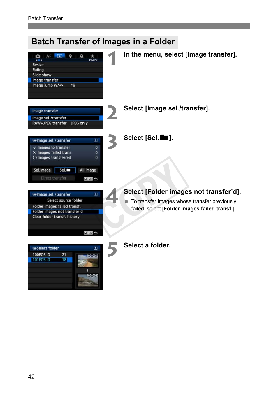 Batch transfer of images in a folder, Cop y | Canon Wireless File Transmitter WFT-E7A User Manual | Page 42 / 126