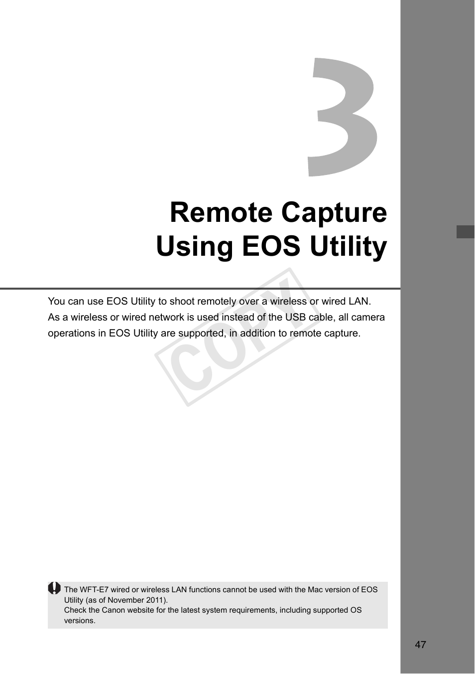 Remote capture using eos utility, 3 remote capture using eos utility, P.47) | E 47, Cop y | Canon Wireless File Transmitter WFT-E7A User Manual | Page 47 / 126