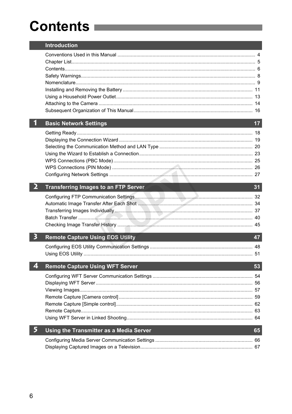 Canon Wireless File Transmitter WFT-E7A User Manual | Page 6 / 126