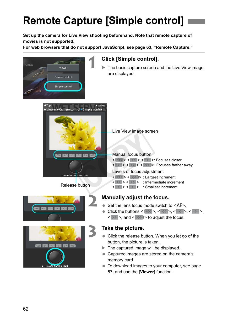 Remote capture [simple control, Cop y | Canon Wireless File Transmitter WFT-E7A User Manual | Page 62 / 126