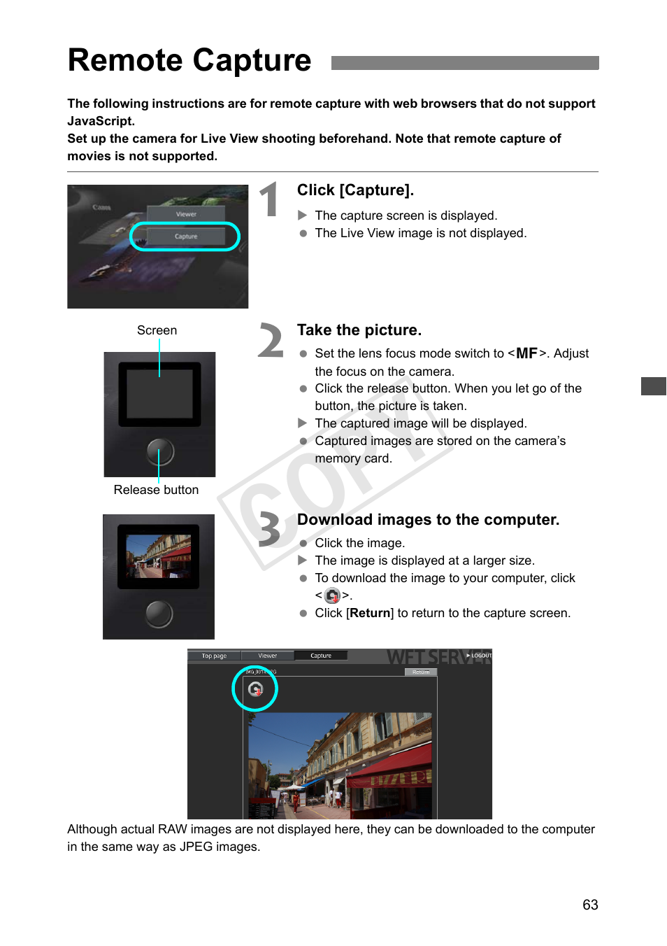 Remote capture, Cop y | Canon Wireless File Transmitter WFT-E7A User Manual | Page 63 / 126