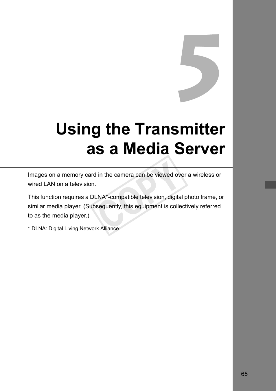 Using the transmitter as a media server, 5 using the transmitter as a media server (p.65), Cop y | Canon Wireless File Transmitter WFT-E7A User Manual | Page 65 / 126