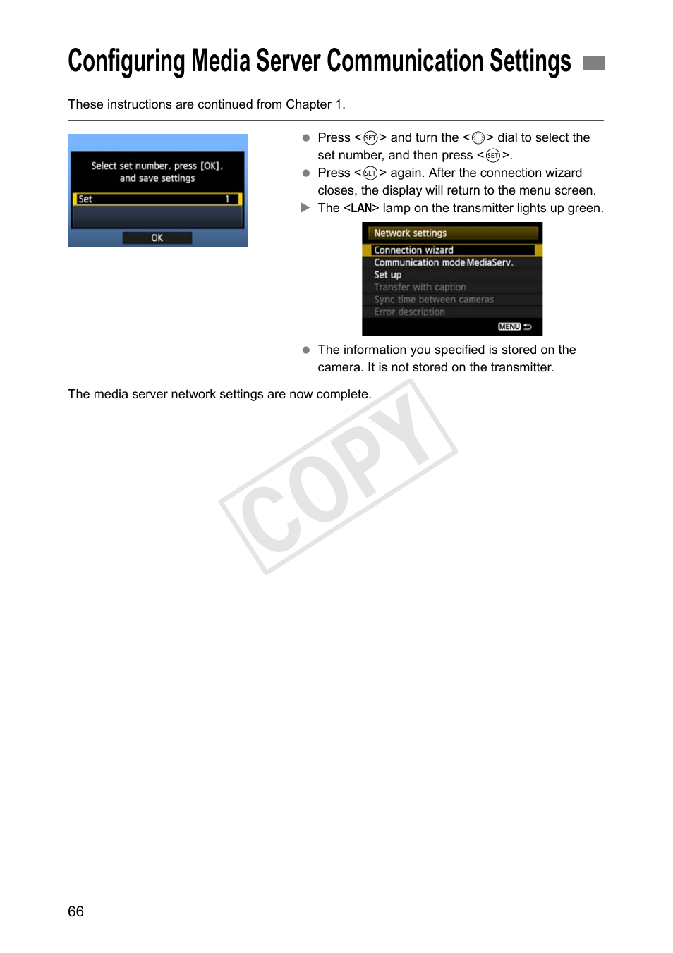 Configuring media server communication settings, Cop y | Canon Wireless File Transmitter WFT-E7A User Manual | Page 66 / 126