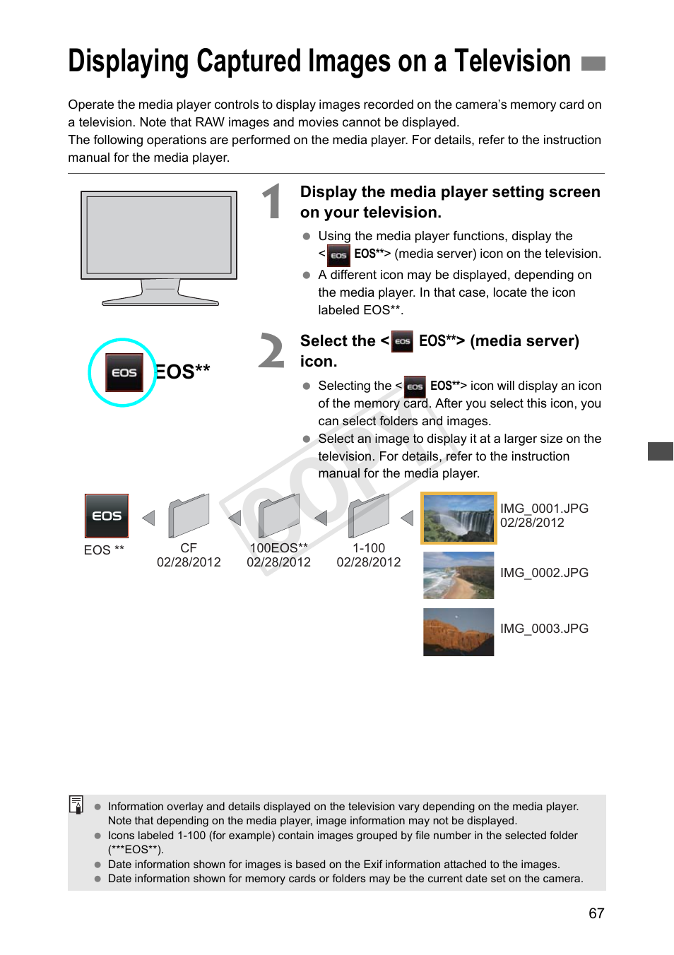 Displaying captured images on a television, Cop y | Canon Wireless File Transmitter WFT-E7A User Manual | Page 67 / 126