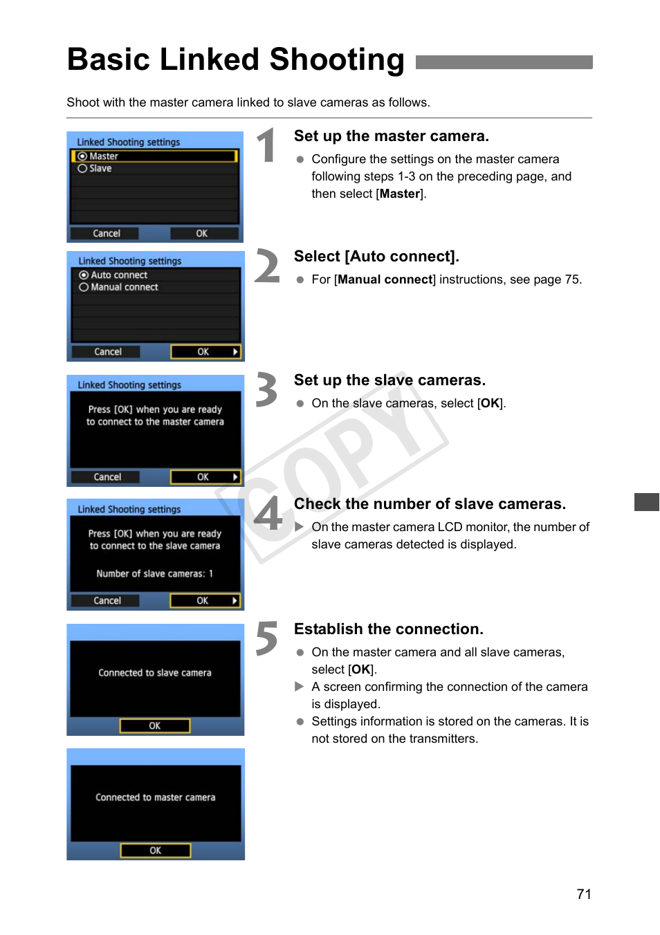 Basic linked shooting, Cop y | Canon Wireless File Transmitter WFT-E7A User Manual | Page 71 / 126