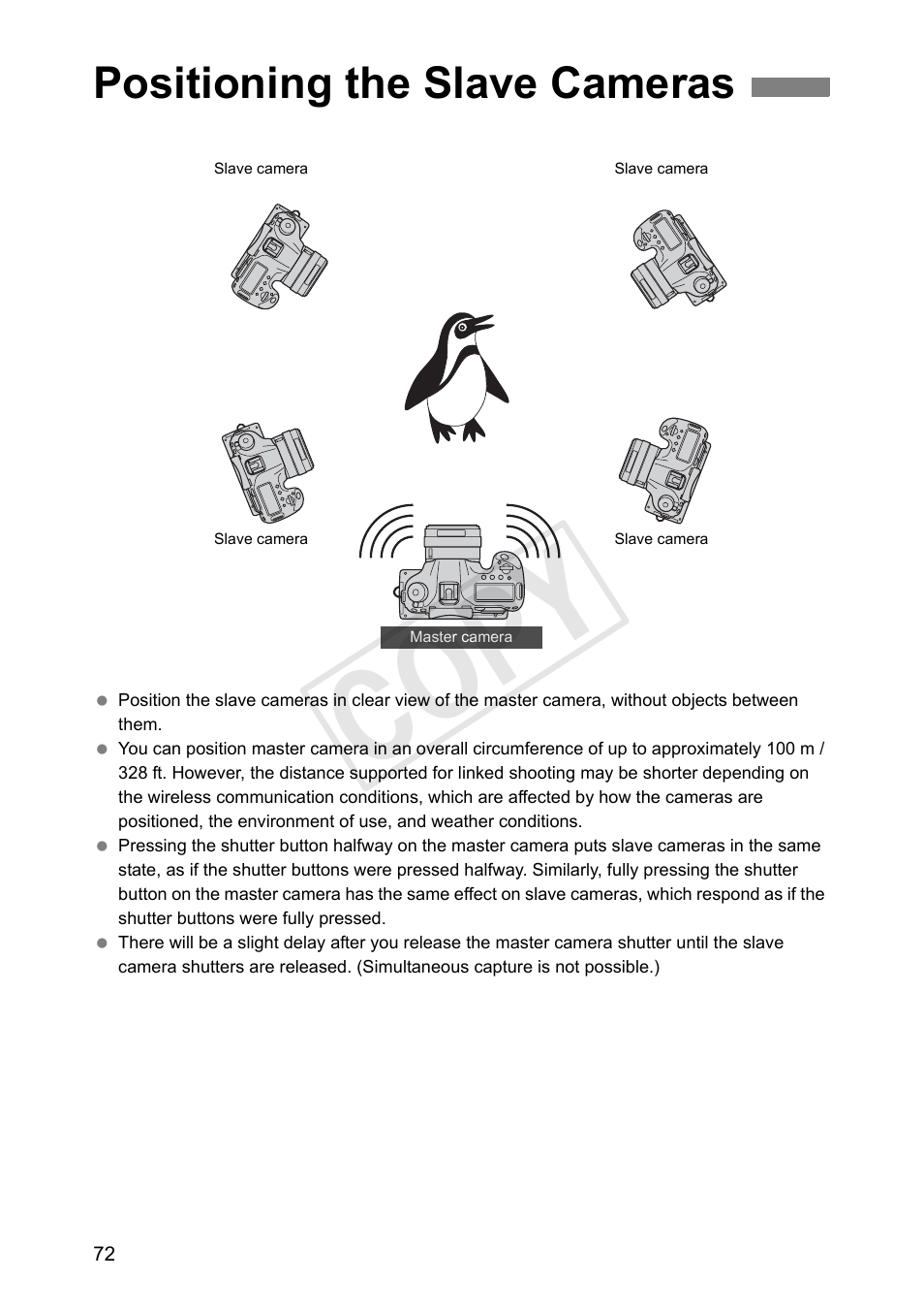 Positioning the slave cameras, Cop y | Canon Wireless File Transmitter WFT-E7A User Manual | Page 72 / 126