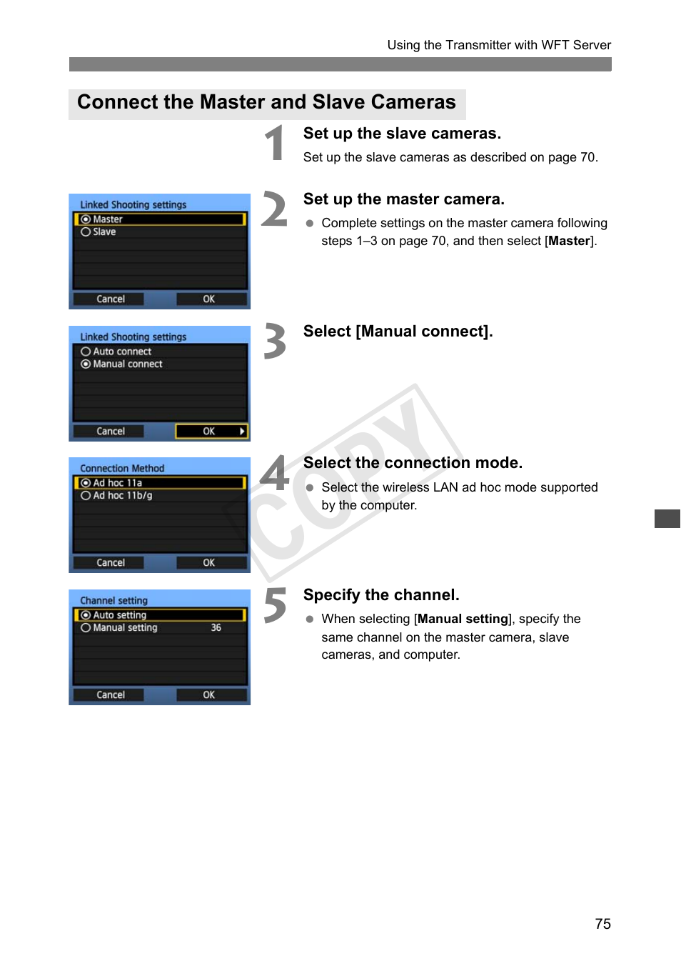 Connect the master and slave cameras, Cop y | Canon Wireless File Transmitter WFT-E7A User Manual | Page 75 / 126