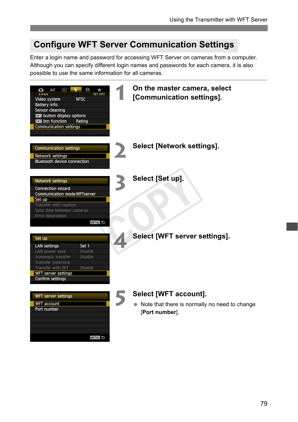 Configure wft server communication settings, Cop y | Canon Wireless File Transmitter WFT-E7A User Manual | Page 79 / 126