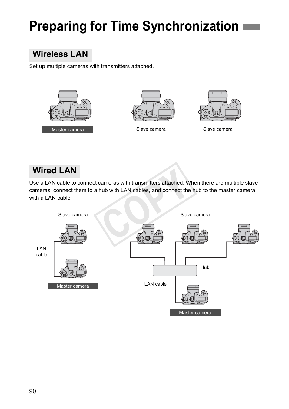 Preparing for time synchronization, Wireless lan, Wired lan | Cop y | Canon Wireless File Transmitter WFT-E7A User Manual | Page 90 / 126