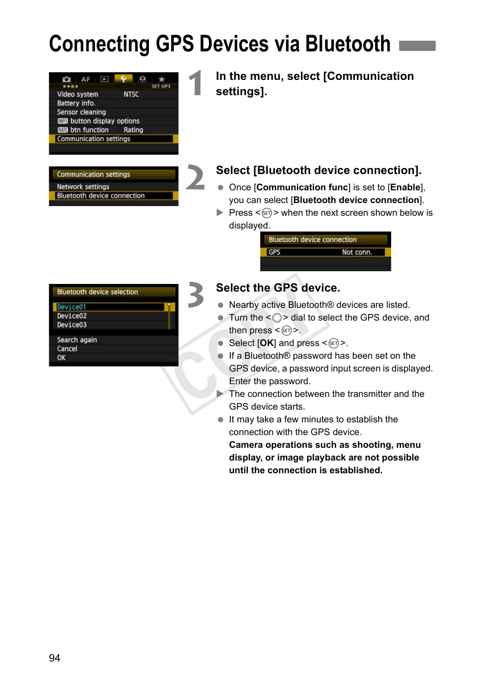 Connecting gps devices via bluetooth, Cop y | Canon Wireless File Transmitter WFT-E7A User Manual | Page 94 / 126