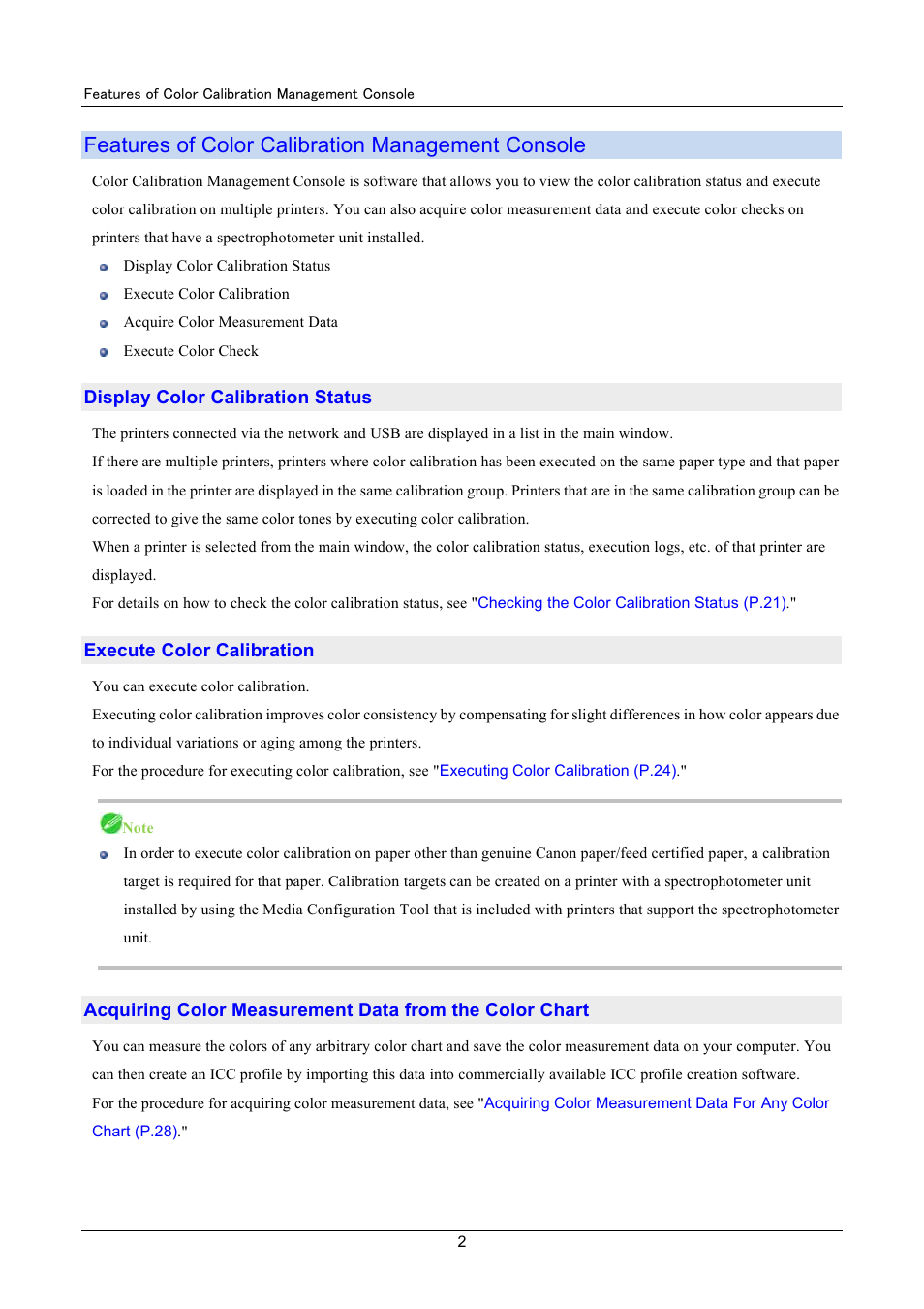 Features of color calibration management console | Canon imagePROGRAF iPF8400 User Manual | Page 2 / 48