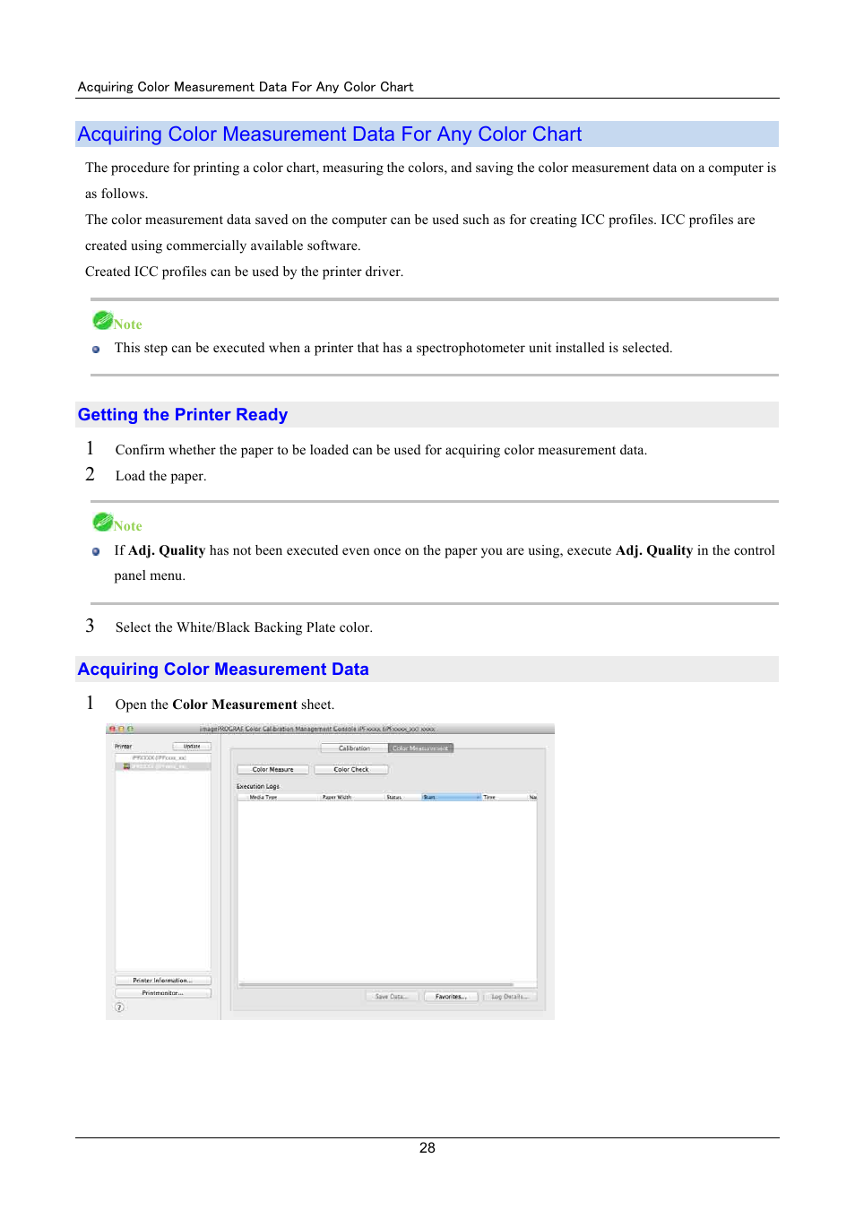 Acquiring color measurement data for any color, Chart (p | Canon imagePROGRAF iPF8400 User Manual | Page 28 / 48