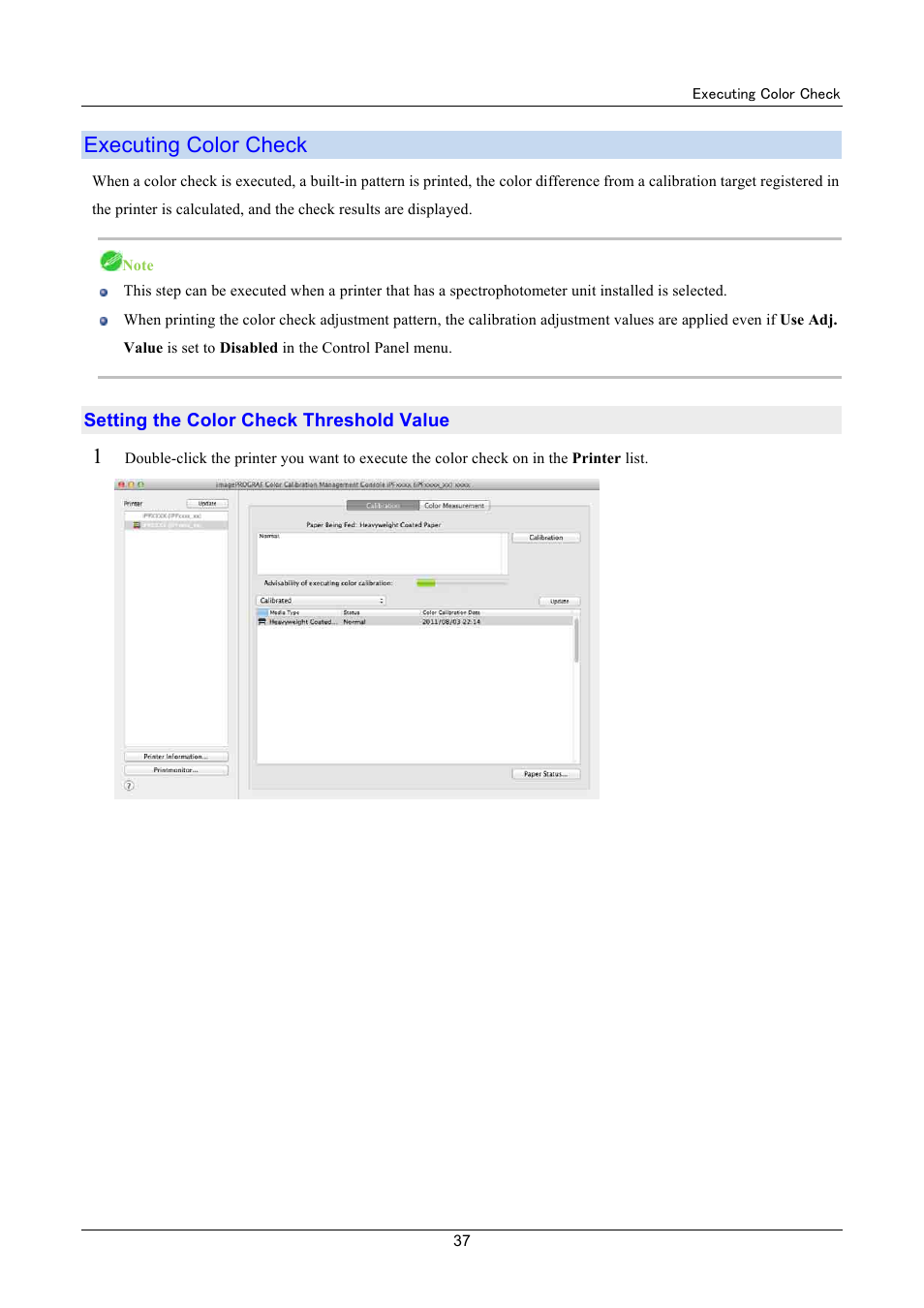 Executing color check, Executing color check (p.37) | Canon imagePROGRAF iPF8400 User Manual | Page 37 / 48