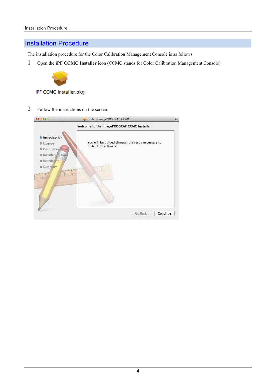 Installation procedure | Canon imagePROGRAF iPF8400 User Manual | Page 4 / 48