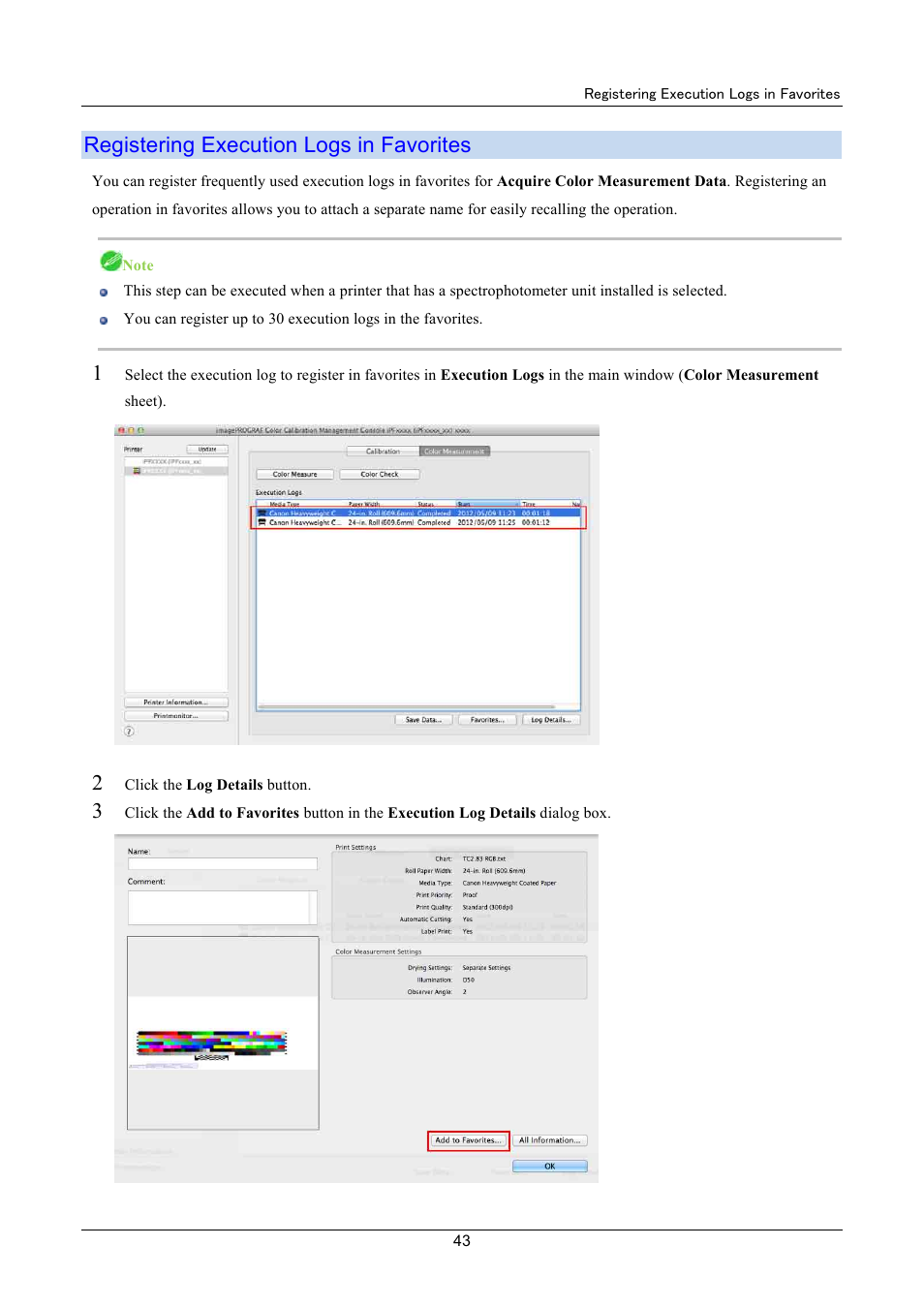 Registering execution logs in favorites | Canon imagePROGRAF iPF8400 User Manual | Page 43 / 48