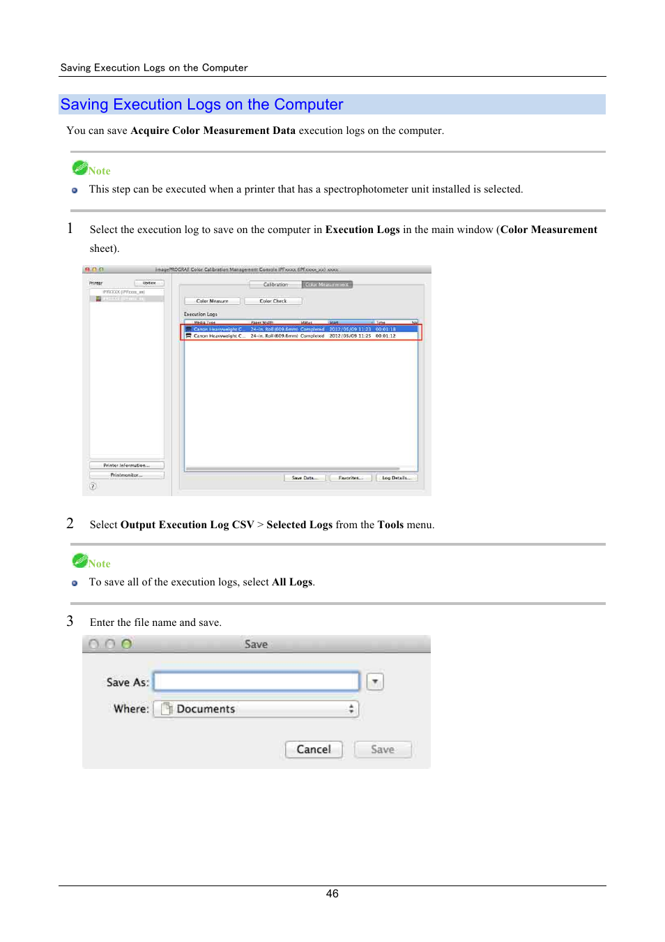 Saving execution logs on the computer | Canon imagePROGRAF iPF8400 User Manual | Page 46 / 48