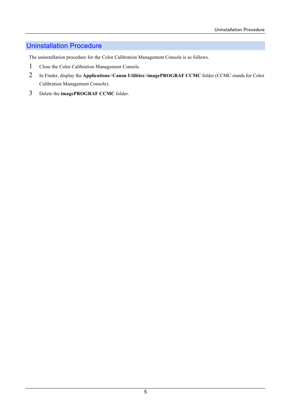 Uninstallation procedure | Canon imagePROGRAF iPF8400 User Manual | Page 5 / 48