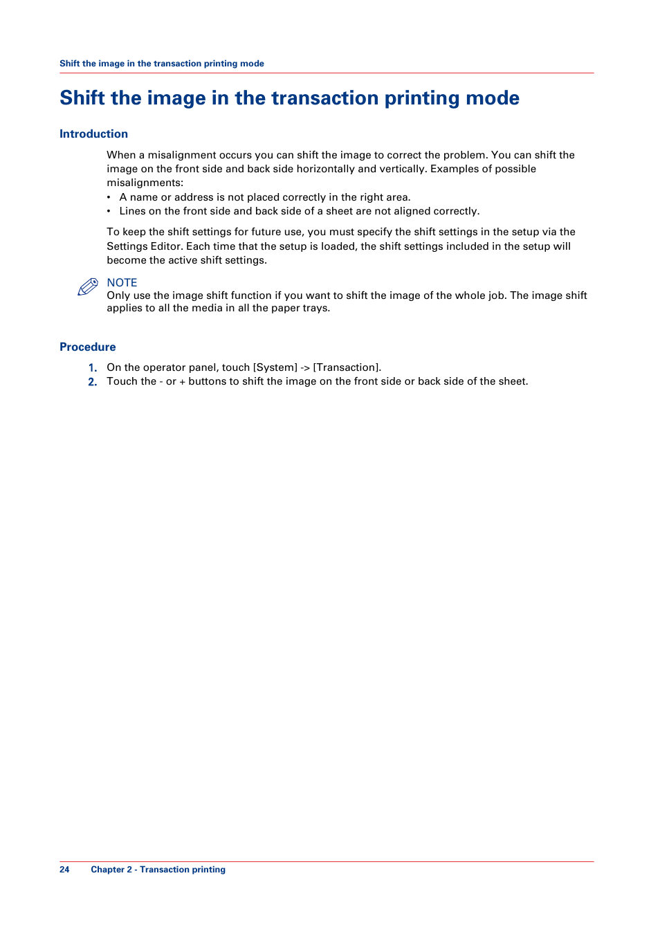 Shift the image in the transaction printing mode | Canon VarioPrint 6000+ Series User Manual | Page 24 / 44