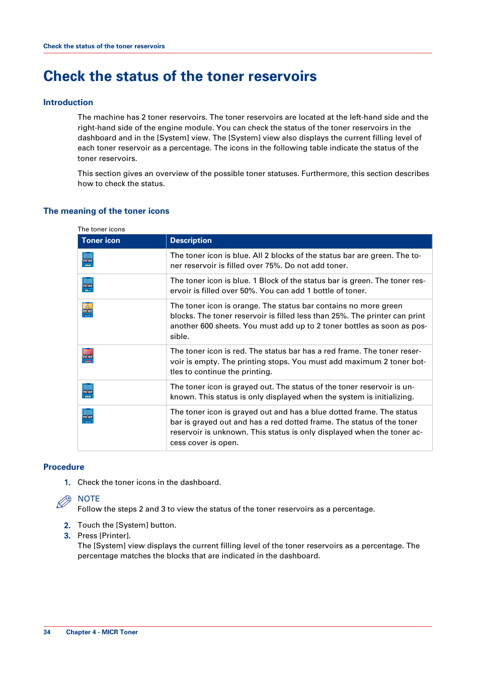 Check the status of the toner reservoirs | Canon VarioPrint 6000+ Series User Manual | Page 34 / 44