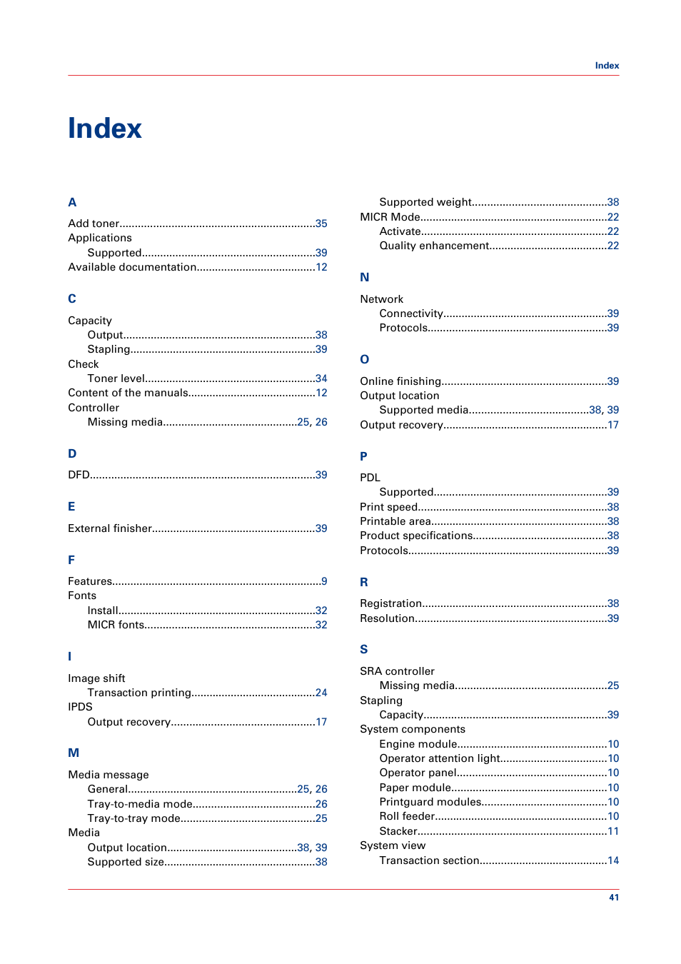 Index | Canon VarioPrint 6000+ Series User Manual | Page 41 / 44