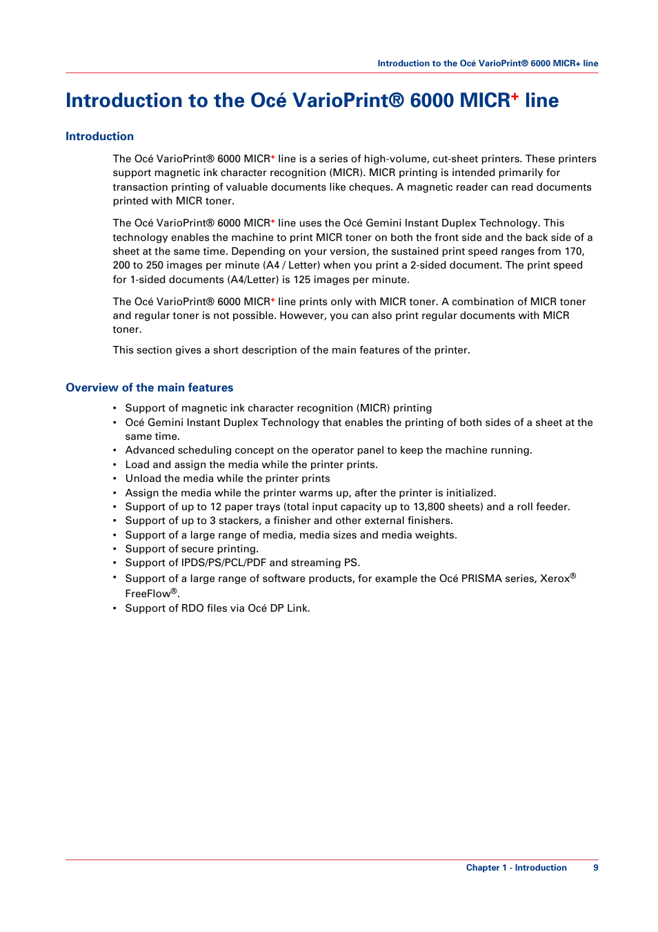 Introduction to the océ varioprint® 6000 micr, Line | Canon VarioPrint 6000+ Series User Manual | Page 9 / 44