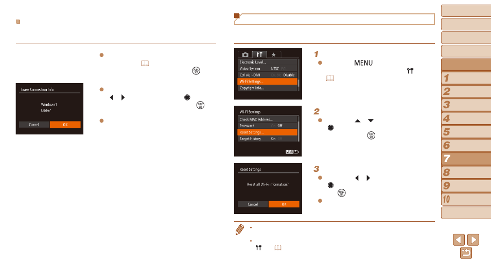 Returning the wi-fi settings to default, Erase connection info | Canon PowerShot G16 User Manual | Page 148 / 214