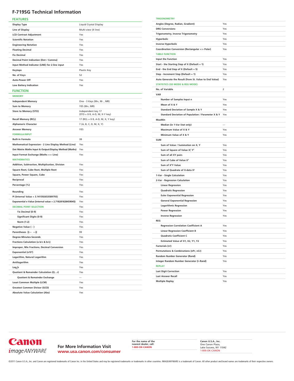 F-719sg technical information | Canon F-719SG User Manual | Page 2 / 2