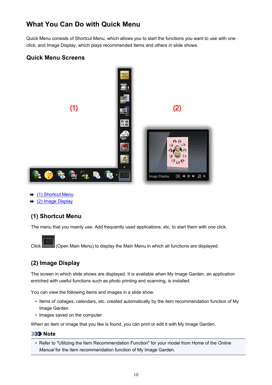 What you can do with quick menu | Canon PIXMA PRO-1 User Manual | Page 10 / 32