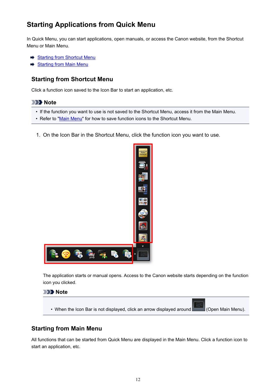 Starting applications from quick menu | Canon PIXMA PRO-1 User Manual | Page 12 / 32