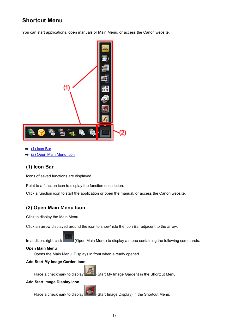 Shortcut menu | Canon PIXMA PRO-1 User Manual | Page 19 / 32