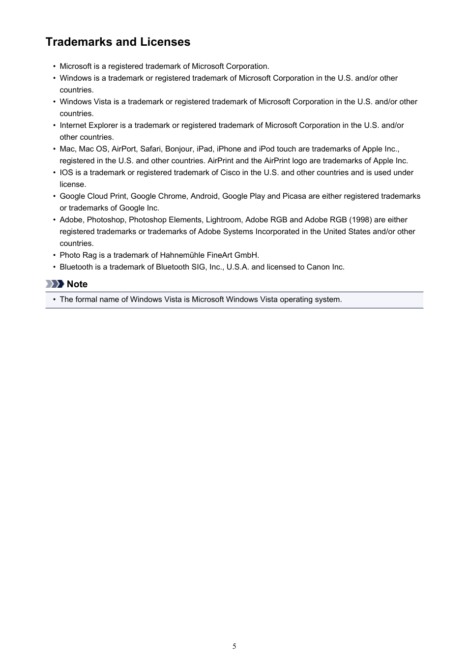 Trademarks and licenses | Canon PIXMA PRO-1 User Manual | Page 5 / 32