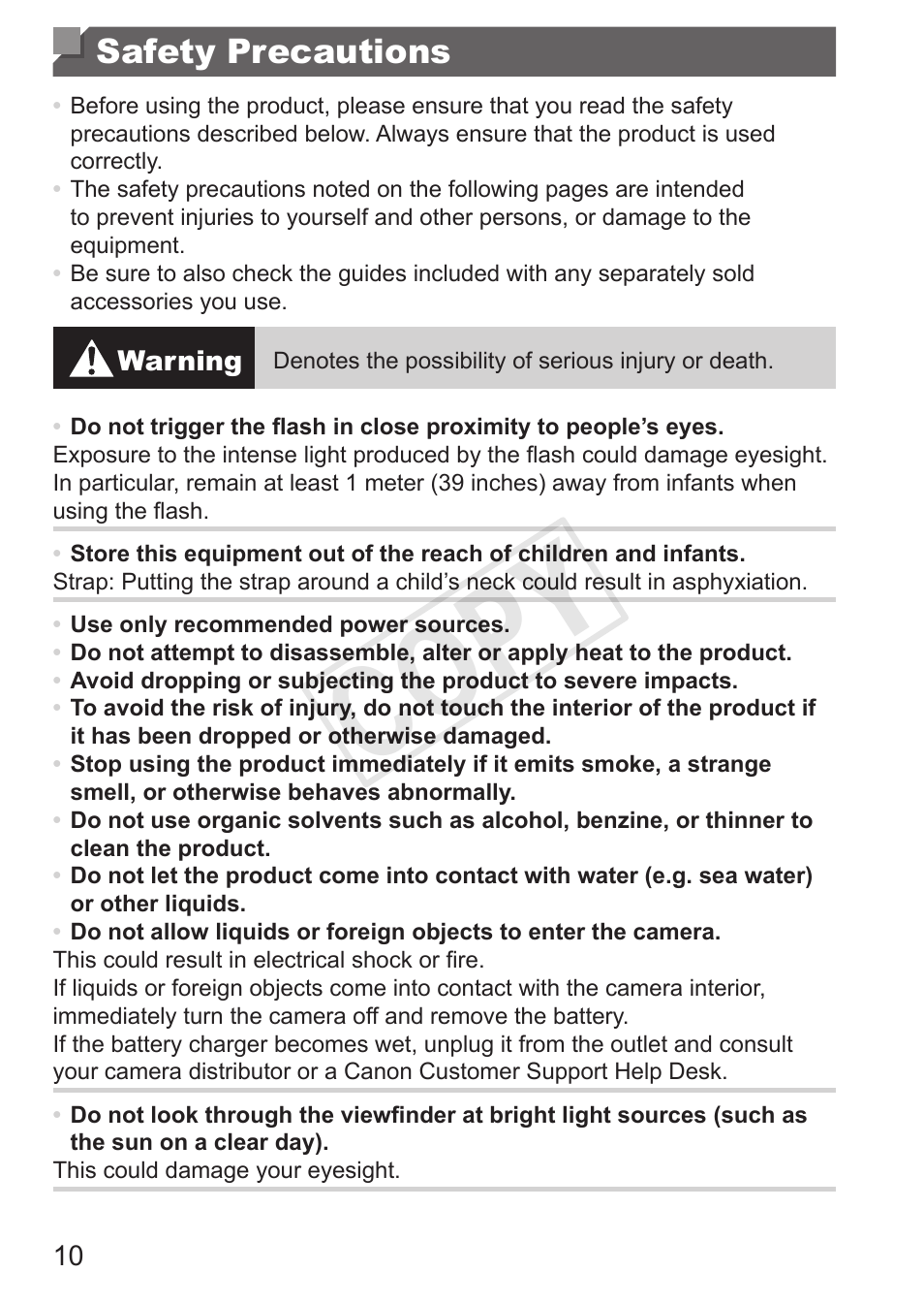 Safety precautions, Cop y | Canon PowerShot G15 User Manual | Page 10 / 316
