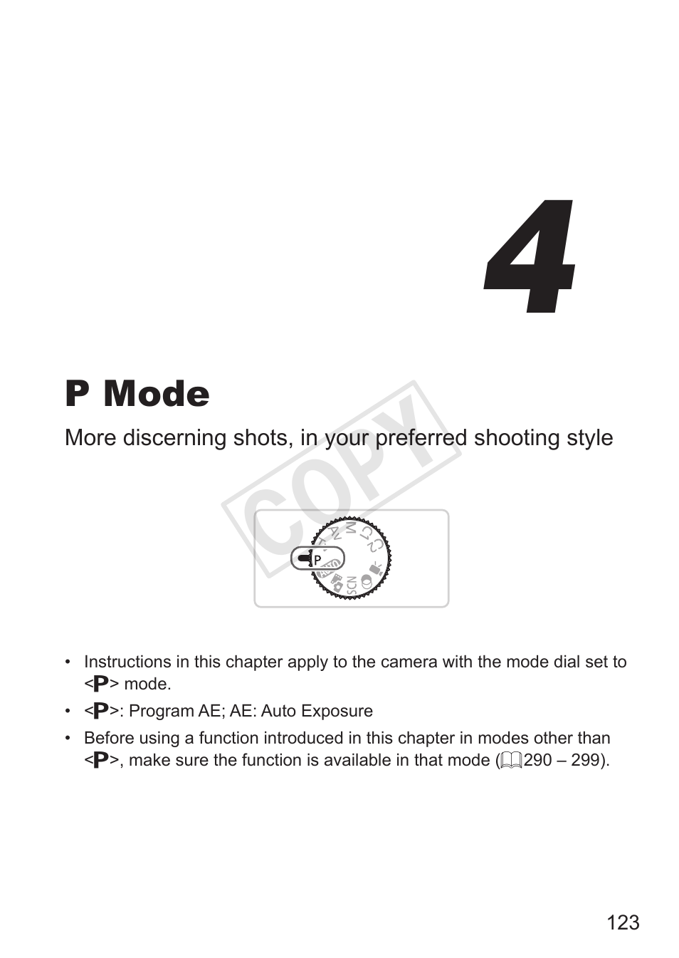 4 p mode, P mode, Cop y | Canon PowerShot G15 User Manual | Page 123 / 316
