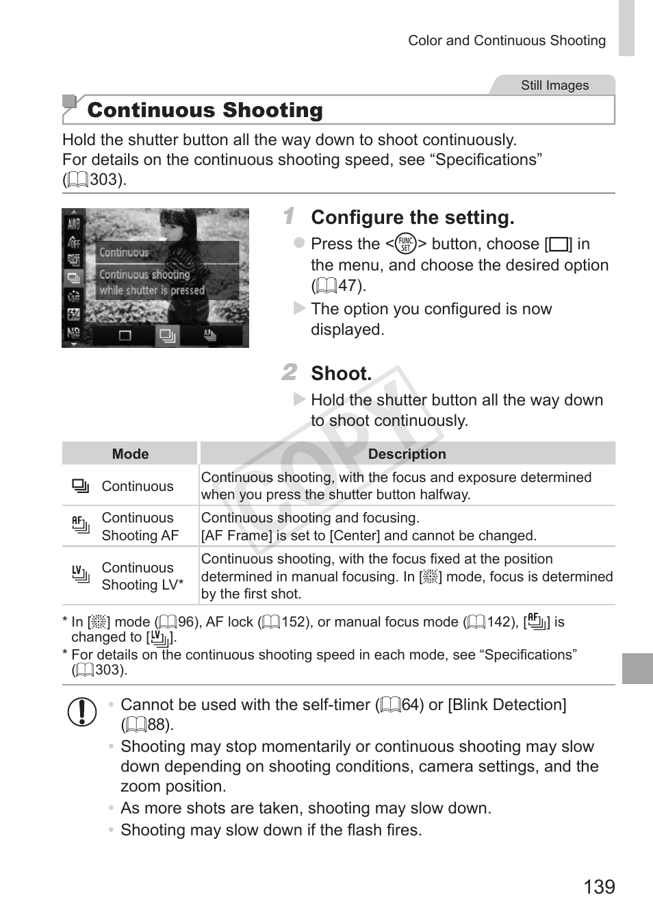 Cop y, Continuous shooting | Canon PowerShot G15 User Manual | Page 139 / 316