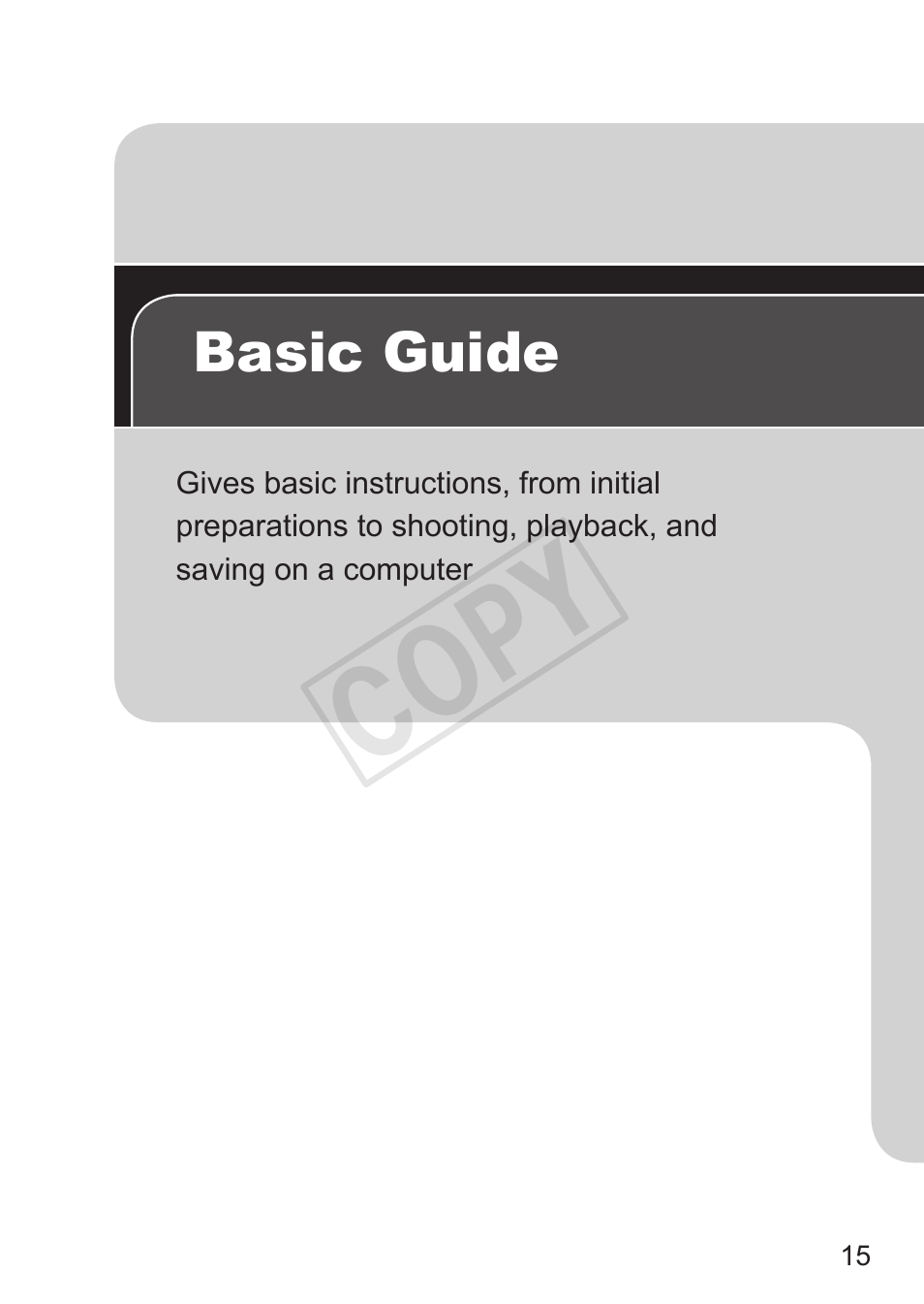 Basic guide, Cop y | Canon PowerShot G15 User Manual | Page 15 / 316