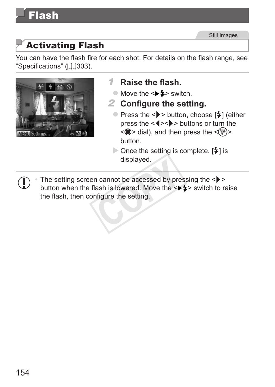 Flash, Cop y | Canon PowerShot G15 User Manual | Page 154 / 316