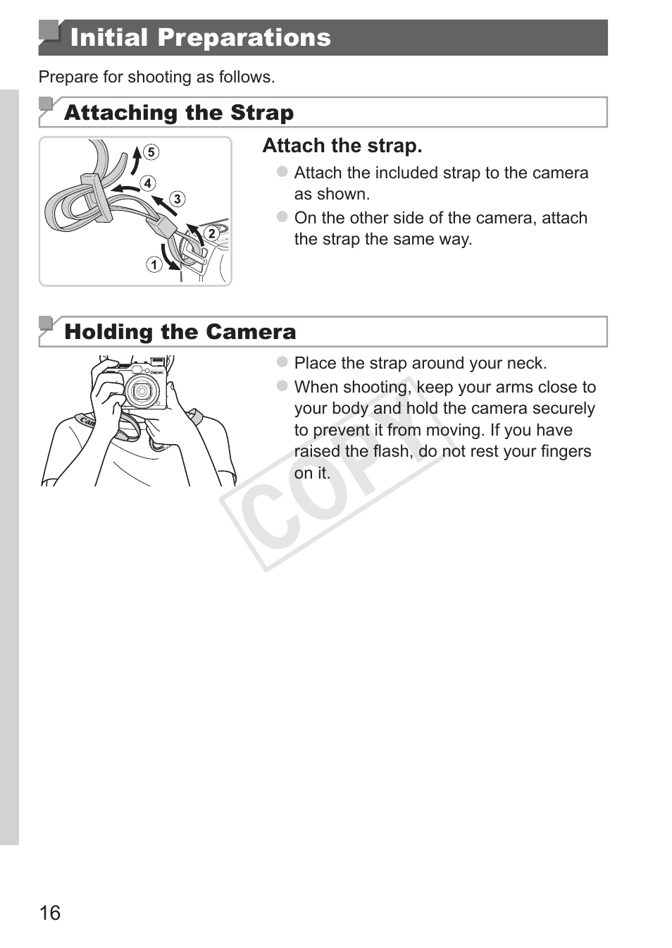 Initial preparations, Cop y | Canon PowerShot G15 User Manual | Page 16 / 316