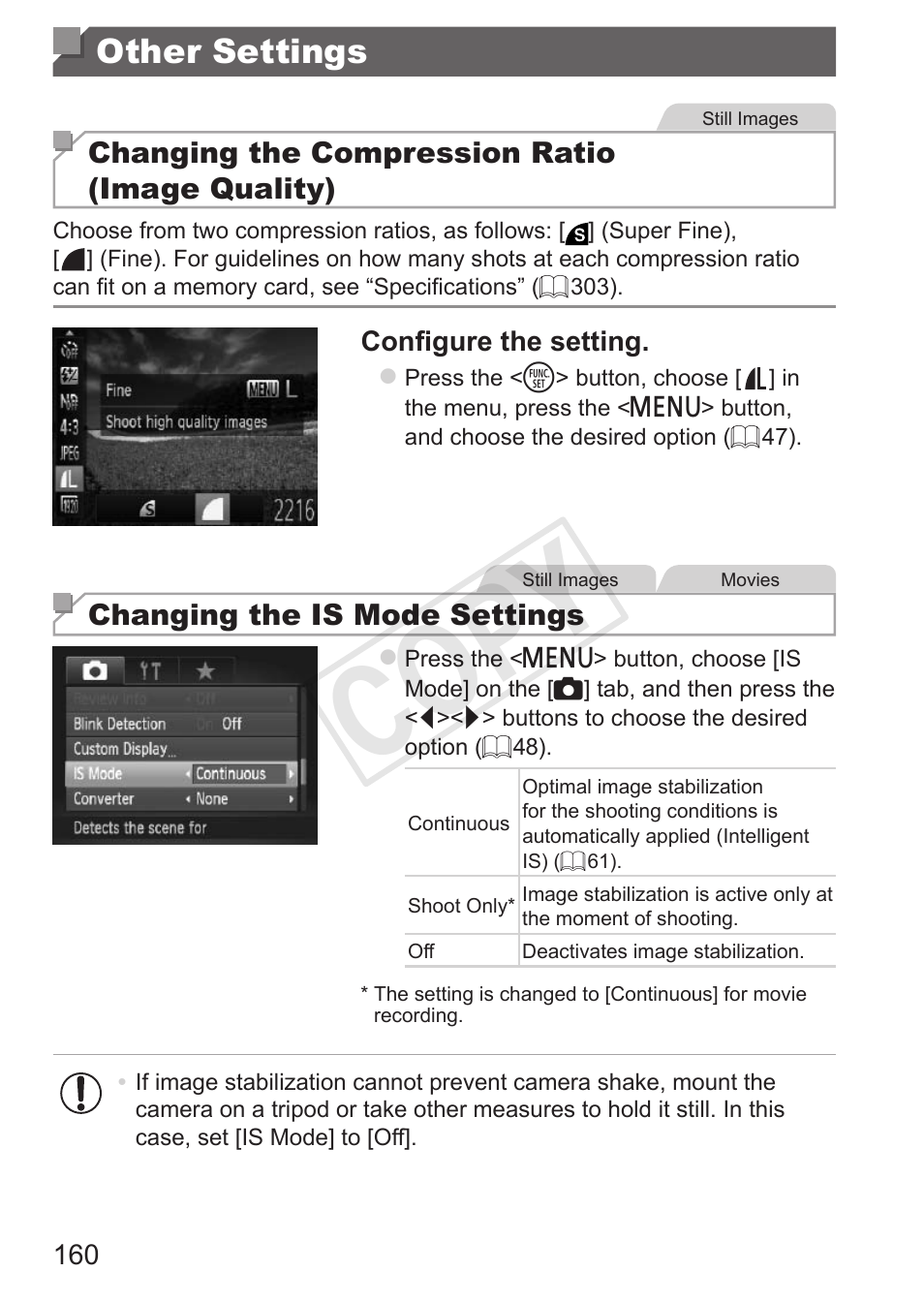Other settings, Cop y | Canon PowerShot G15 User Manual | Page 160 / 316