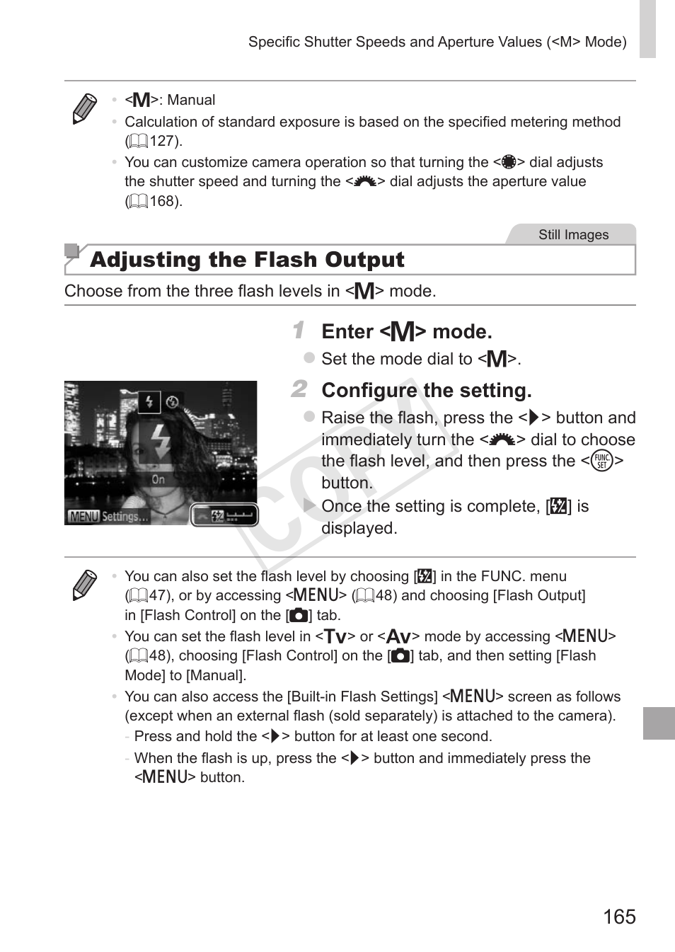 Cop y, Adjusting the flash output | Canon PowerShot G15 User Manual | Page 165 / 316