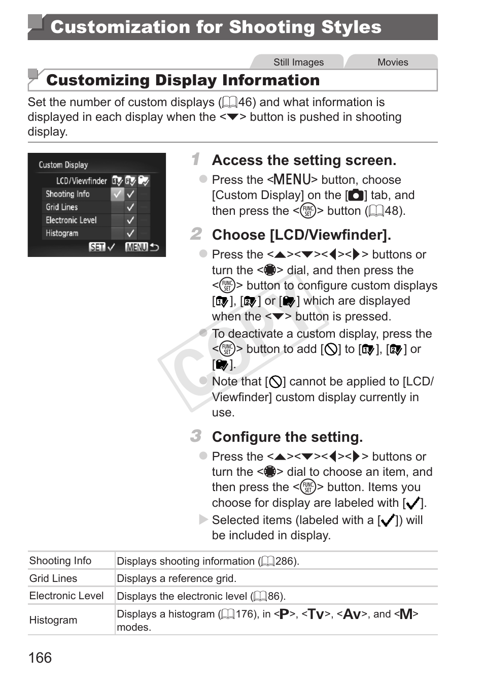 Customization for shooting styles, Customization for shooting, Styles | Cop y | Canon PowerShot G15 User Manual | Page 166 / 316
