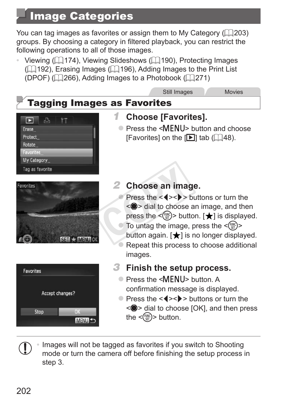 Image categories, Cop y | Canon PowerShot G15 User Manual | Page 202 / 316