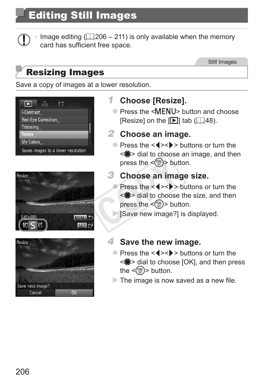 Editing still images, Cop y | Canon PowerShot G15 User Manual | Page 206 / 316