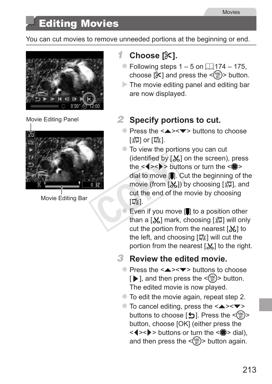 Editing movies, Cop y | Canon PowerShot G15 User Manual | Page 213 / 316