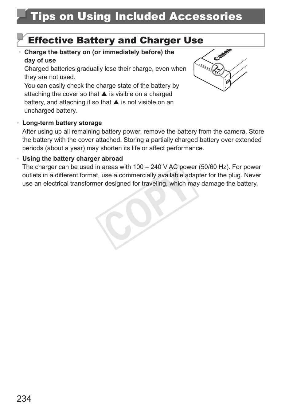 Tips on using included accessories, Tips on using included, Accessories | Cop y | Canon PowerShot G15 User Manual | Page 234 / 316